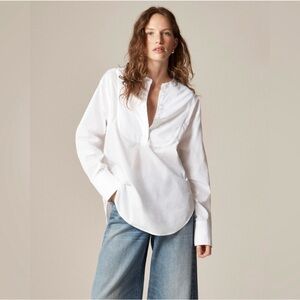 NWT J. Crew Tuxedo Popover Shirt Long Sleeve Cotton Poplin White